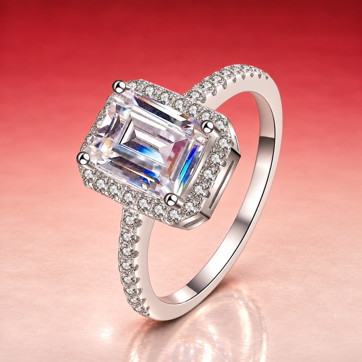 Emerald-Cut Halo Ring — 925 Sterling Silver — image 4