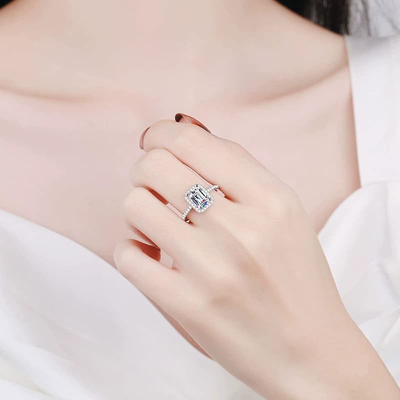 Emerald-Cut Halo Ring — 925 Sterling Silver — image 2