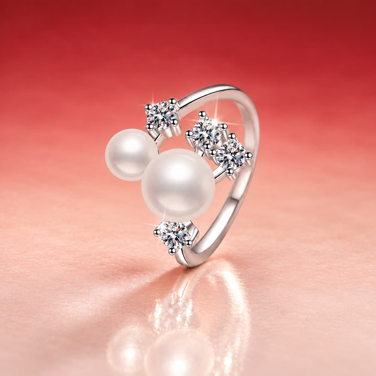 Pearl-and-Moissanite Cluster Ring — 925 Sterling Silver — image 1