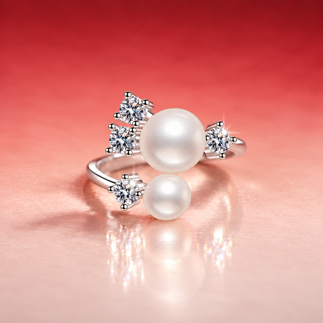 Pearl-and-Moissanite Cluster Ring — 925 Sterling Silver — image 3