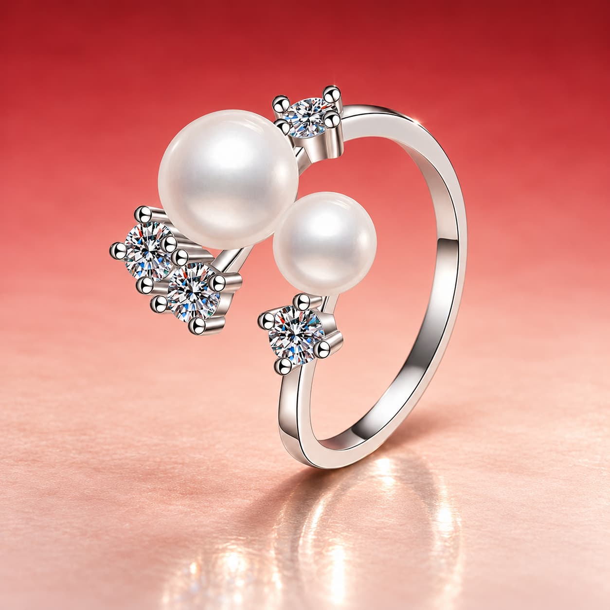 Pearl-and-Moissanite Cluster Ring — 925 Sterling Silver — image 4