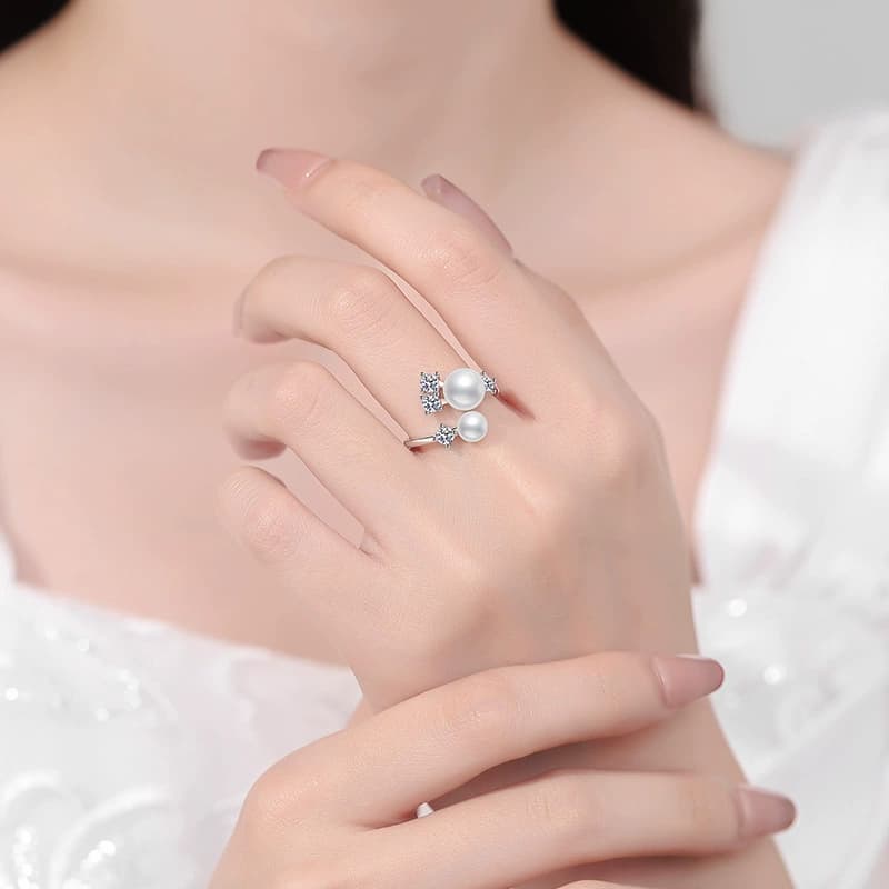 Pearl-and-Moissanite Cluster Ring — 925 Sterling Silver — image 2