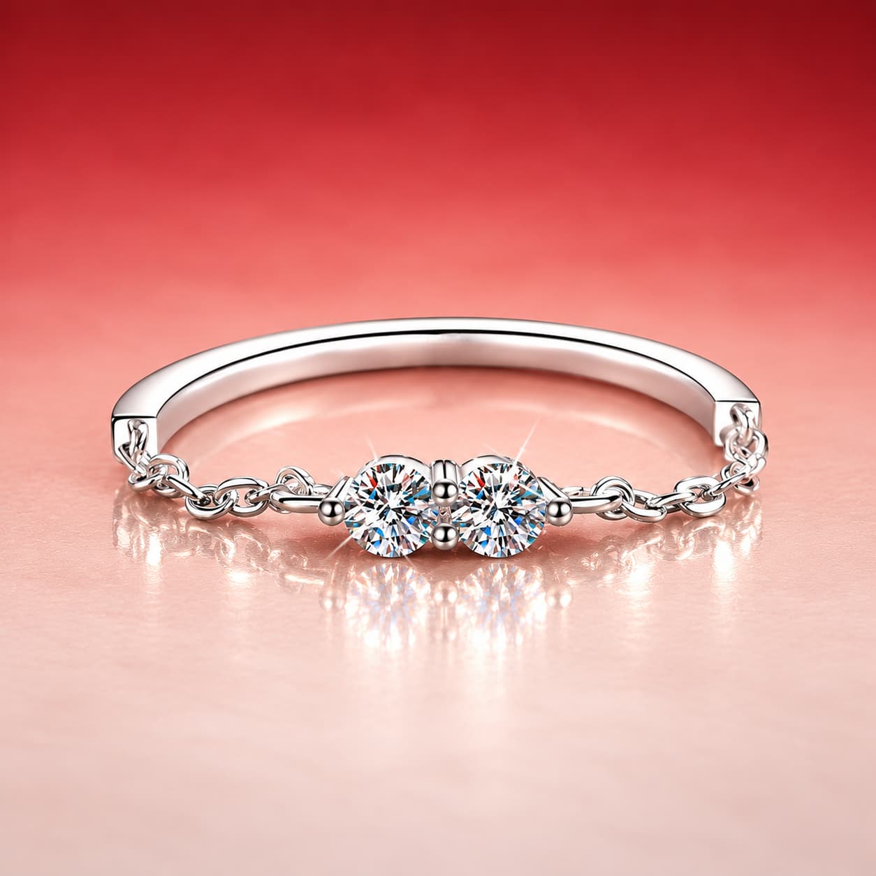 Petite Two-Stone Chain Ring — 925 Sterling Silver — image 1