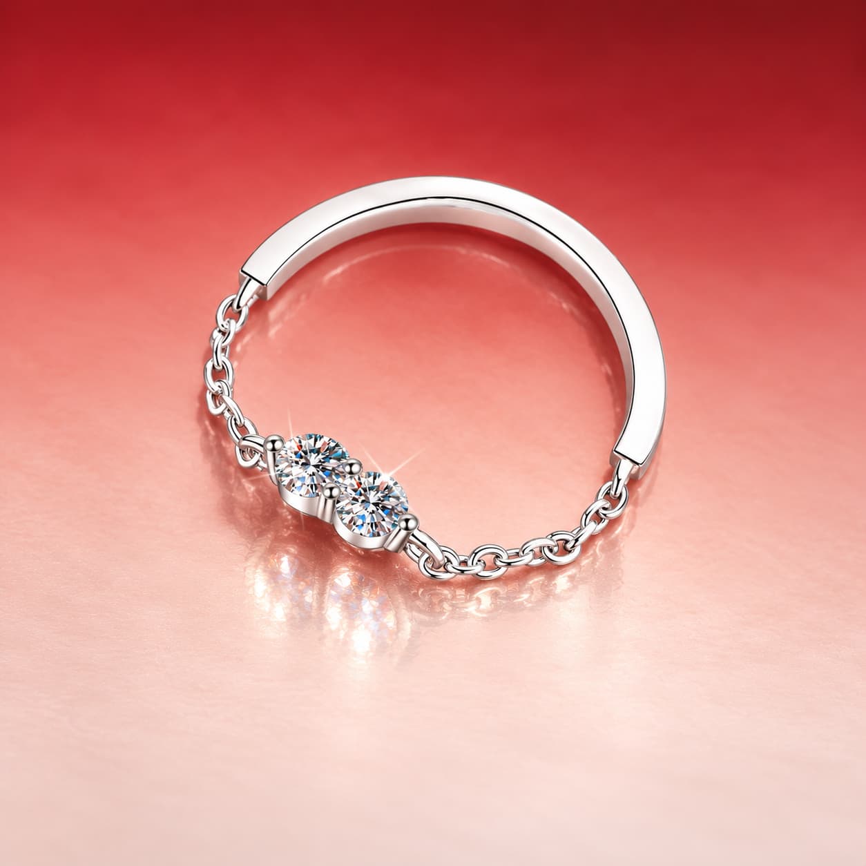 Petite Two-Stone Chain Ring — 925 Sterling Silver — image 3