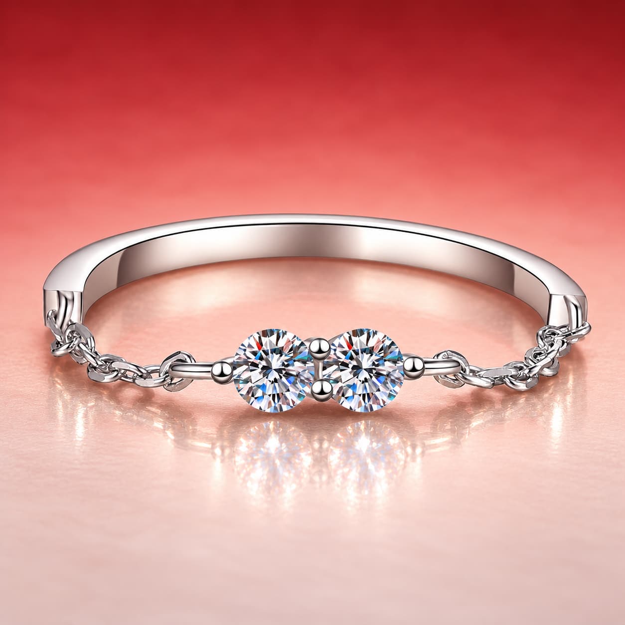 Petite Two-Stone Chain Ring — 925 Sterling Silver — image 4