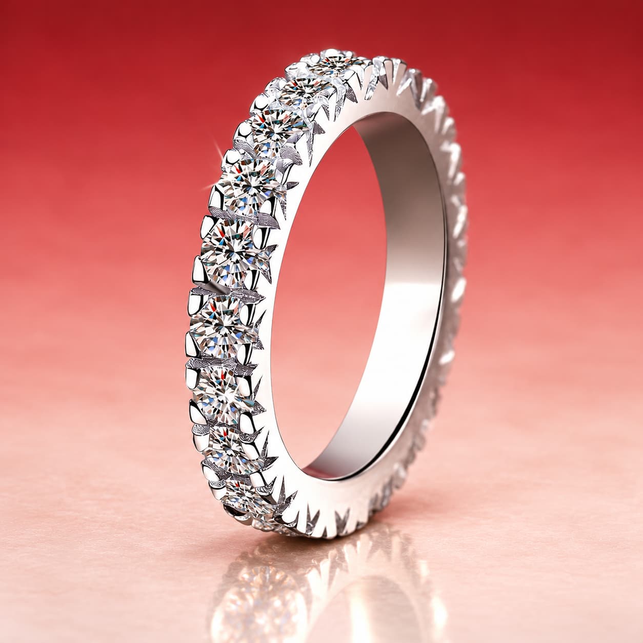 Round Stone Eternity Ring — 925 Sterling Silver — image 1