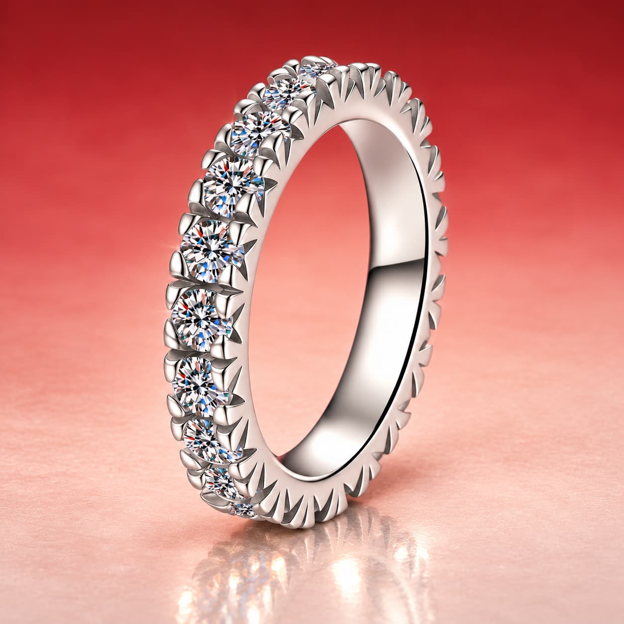 Round Stone Eternity Ring — 925 Sterling Silver — image 4
