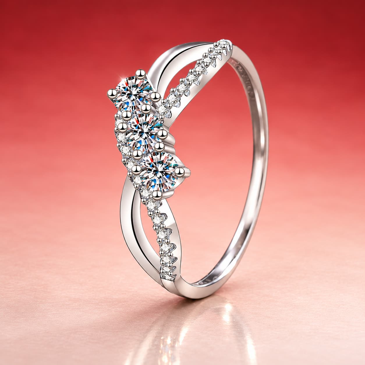 Three-Stone Crossover Ring — 925 Sterling Silver — image 3