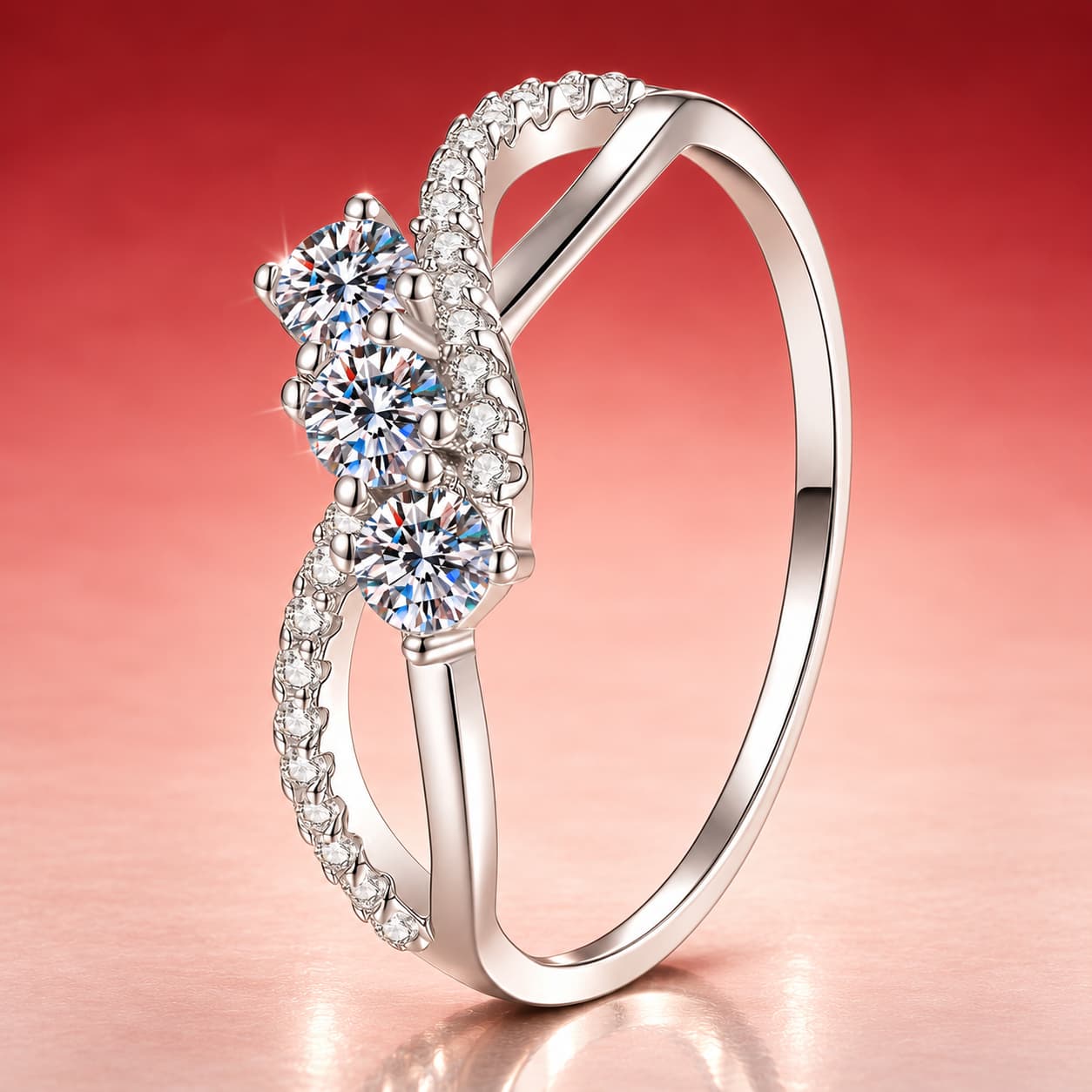 Three-Stone Crossover Ring — 925 Sterling Silver — image 4