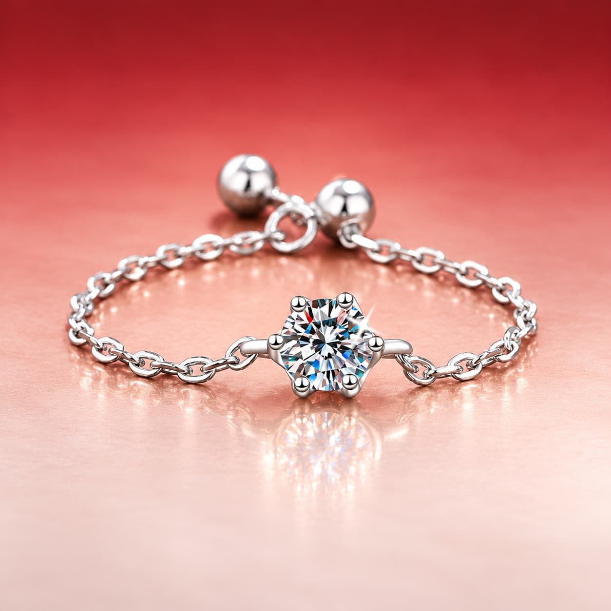 Adjustable Chain Solitaire Ring — 925 Sterling Silver — image 1