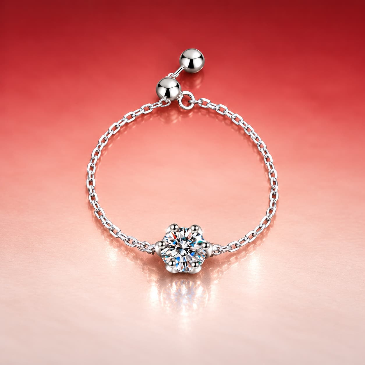 Adjustable Chain Solitaire Ring — 925 Sterling Silver — image 3