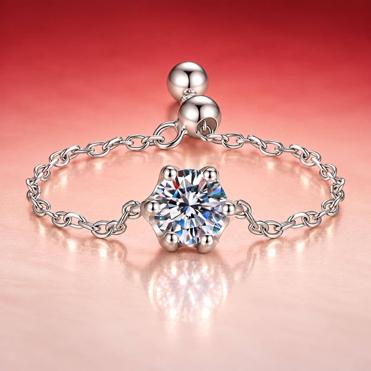 Adjustable Chain Solitaire Ring — 925 Sterling Silver — image 4