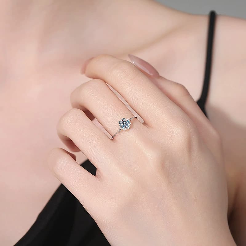 Adjustable Chain Solitaire Ring — 925 Sterling Silver — image 2