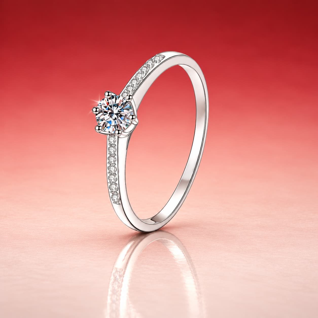 Luna Series · Slender Pavé Six-Prong Solitaire Ring — Sterling Silver — image 1