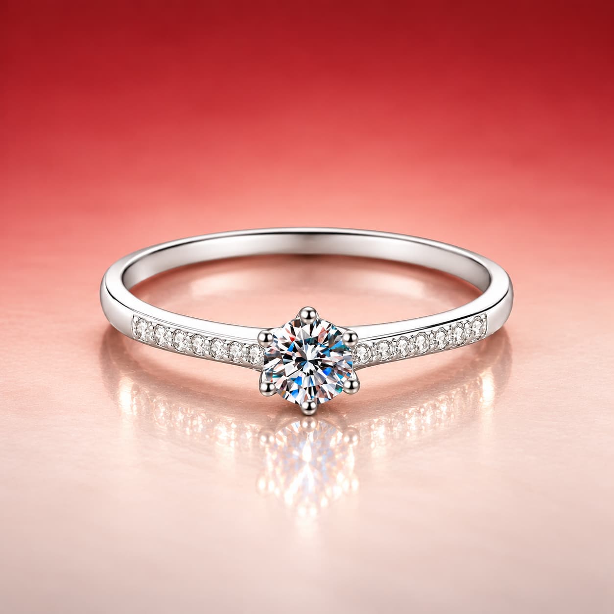 Luna Series · Slender Pavé Six-Prong Solitaire Ring — Sterling Silver — image 3