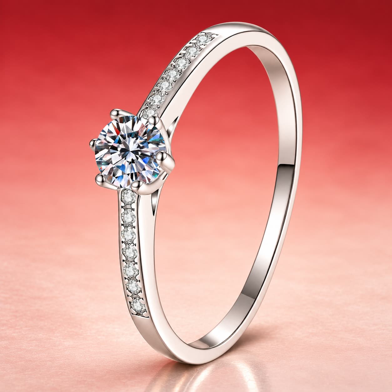 Luna Series · Slender Pavé Six-Prong Solitaire Ring — Sterling Silver — image 4