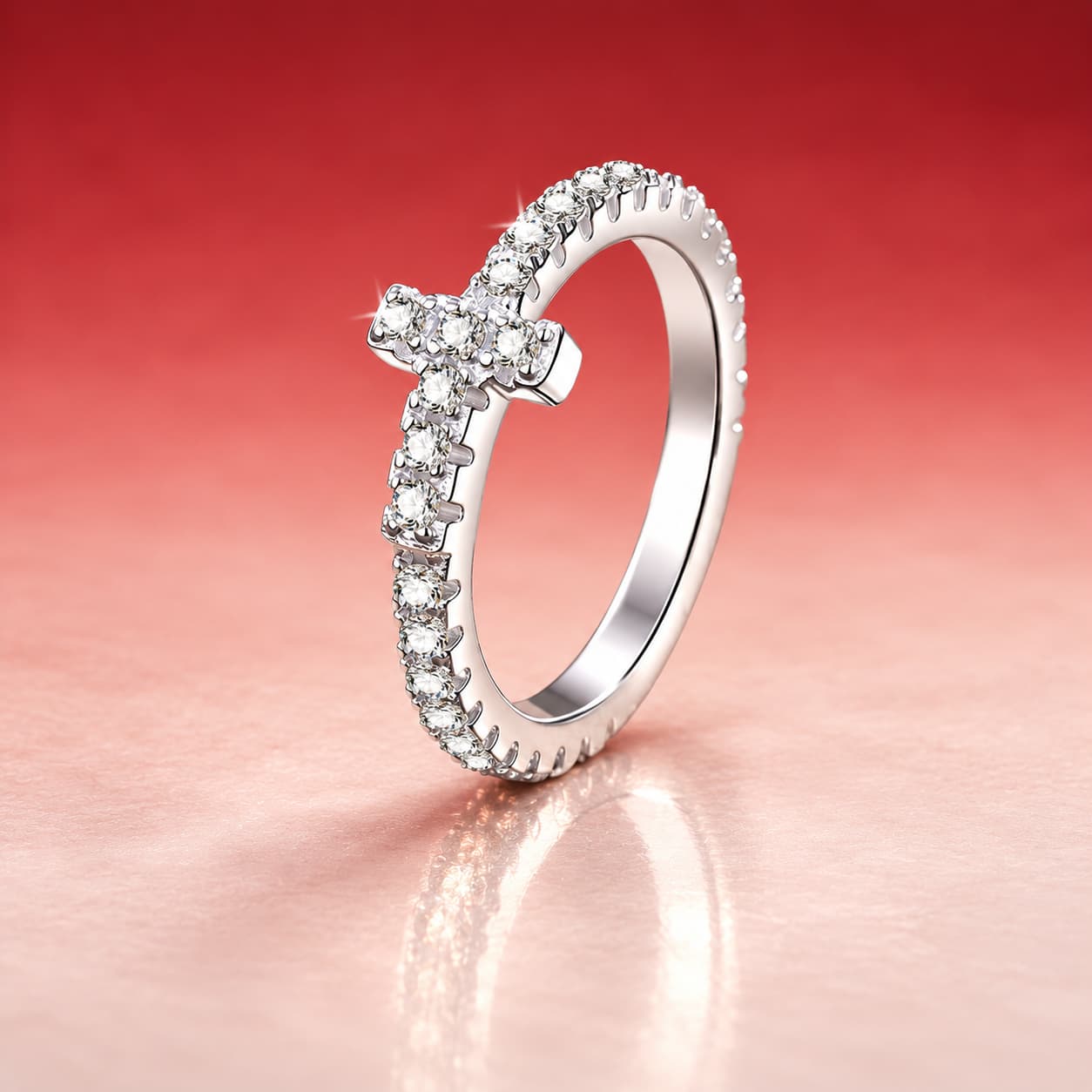 Stella Series · Cross Accent Pavé Ring — 925 Sterling Silver — image 1