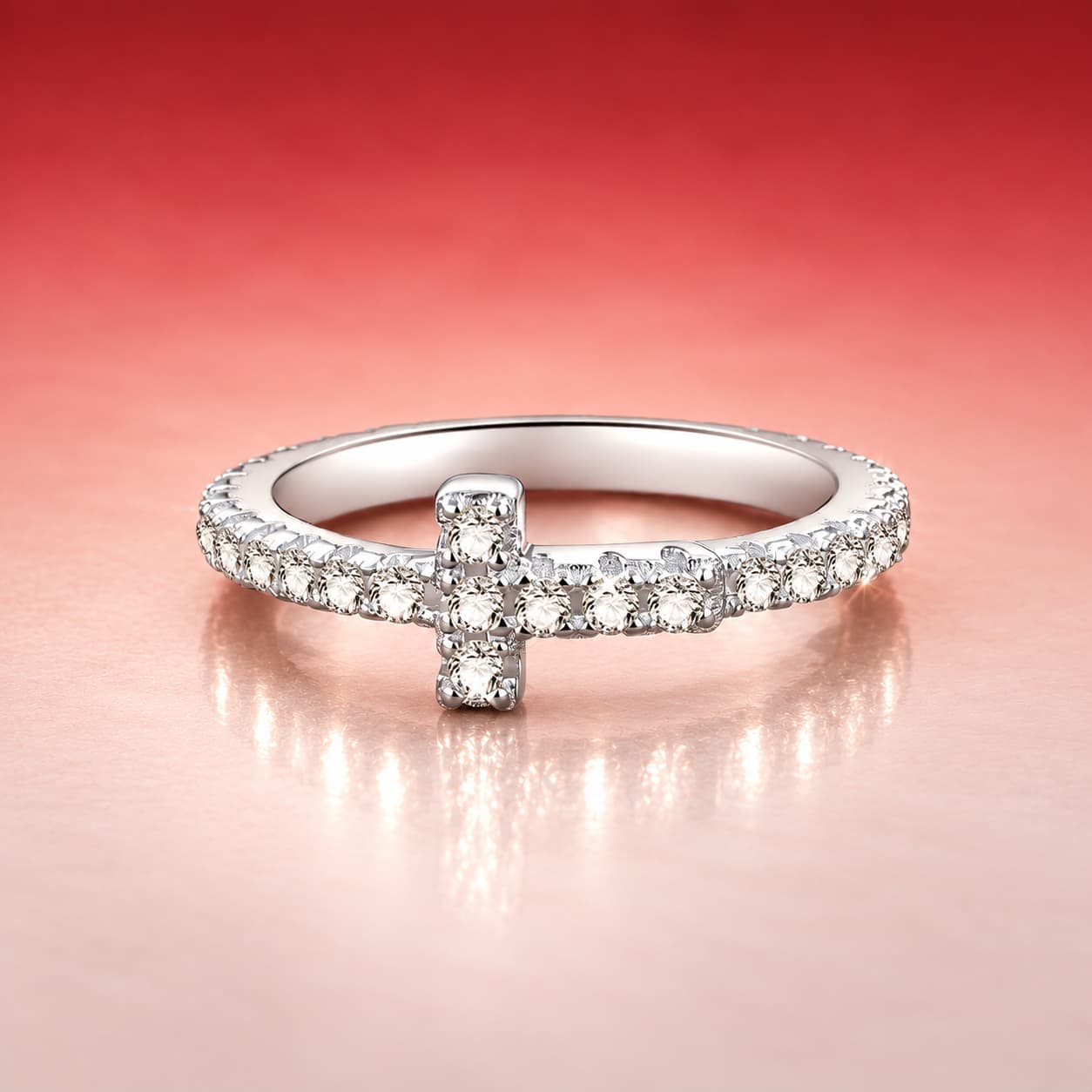 Stella Series · Cross Accent Pavé Ring — 925 Sterling Silver — image 3
