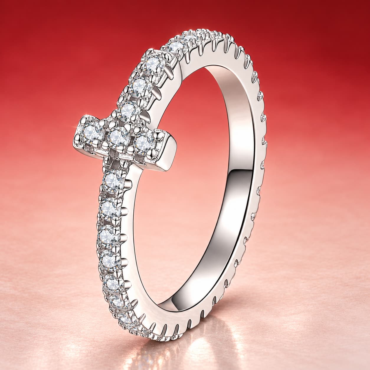 Stella Series · Cross Accent Pavé Ring — 925 Sterling Silver — image 4
