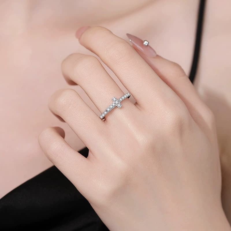 Stella Series · Cross Accent Pavé Ring — 925 Sterling Silver — image 2