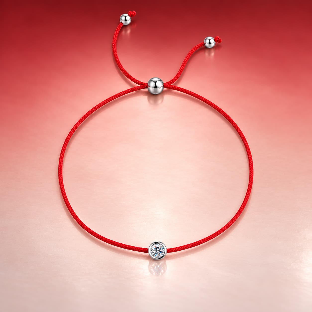 Red Cord Moissanite Bracelet — 925 Sterling Silver — image 4
