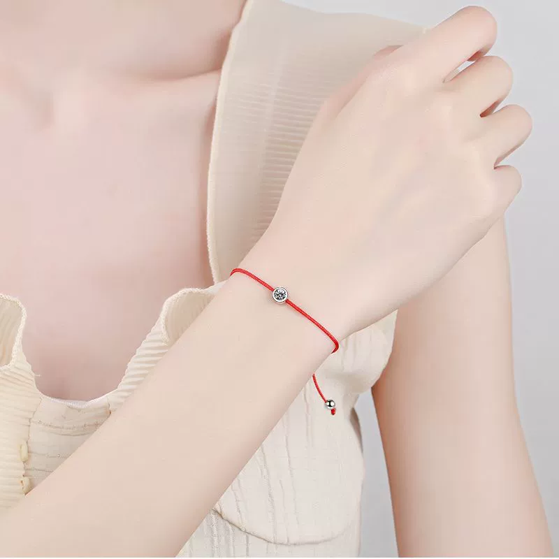 Red Cord Moissanite Bracelet — 925 Sterling Silver — image 2