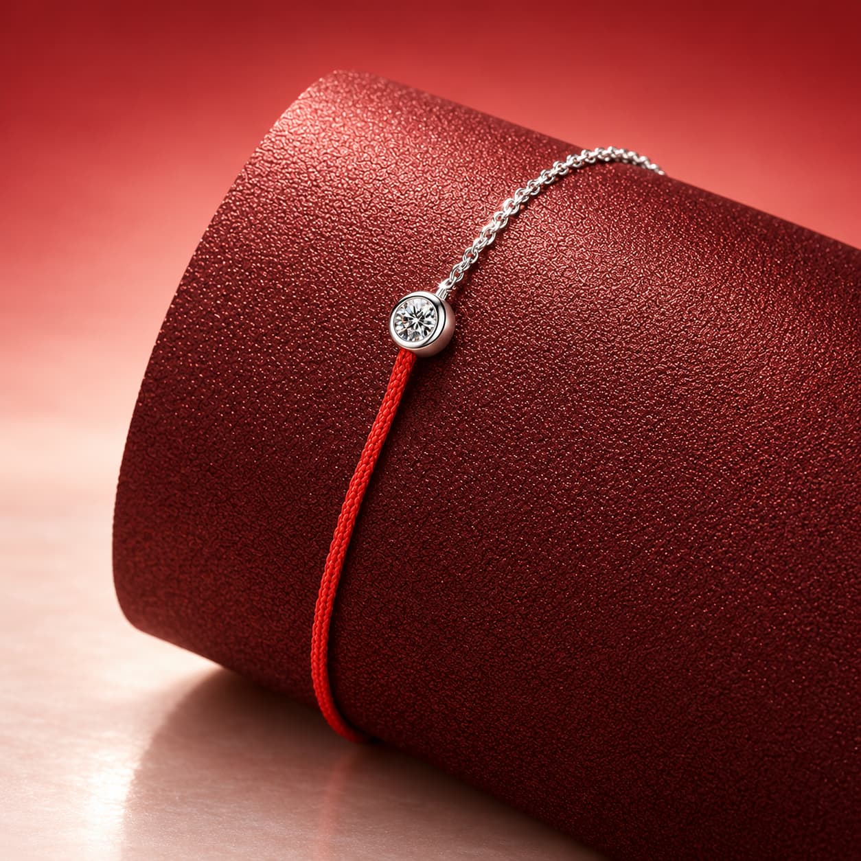 Red Cord Solitaire Bracelet — 925 Sterling Silver — image 3