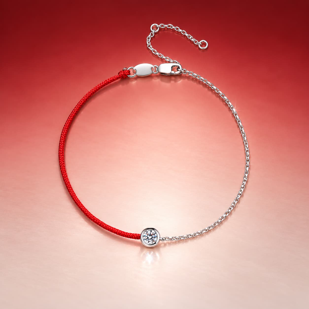 Red Cord Solitaire Bracelet — 925 Sterling Silver — image 4