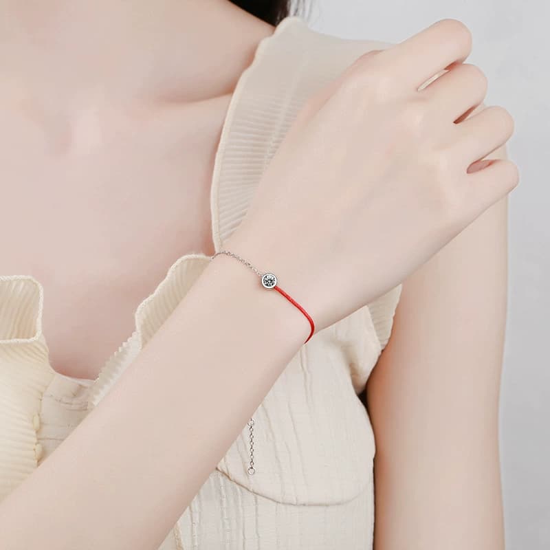 Red Cord Solitaire Bracelet — 925 Sterling Silver — image 2