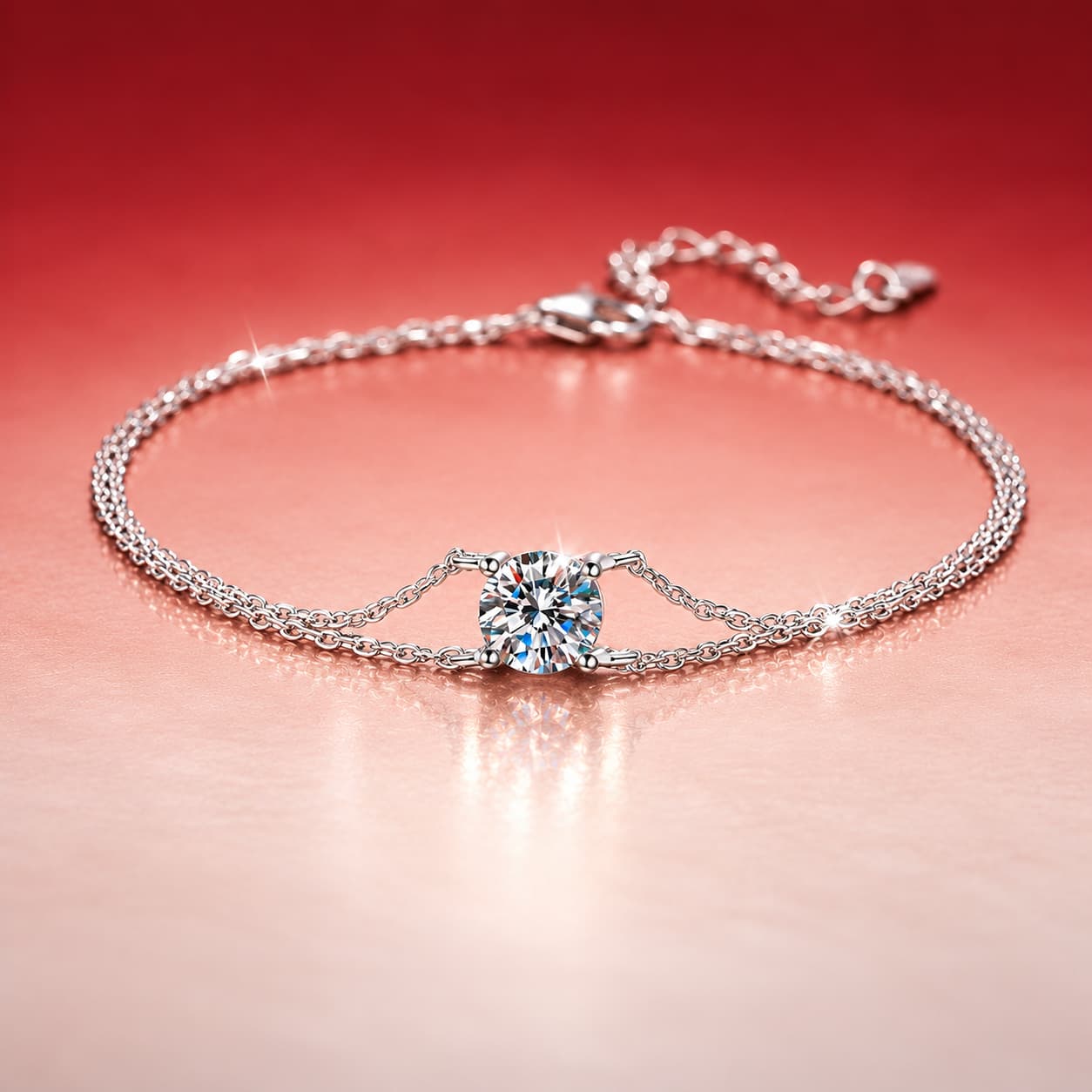 Double-Chain Solitaire Bracelet — 925 Sterling Silver — image 3