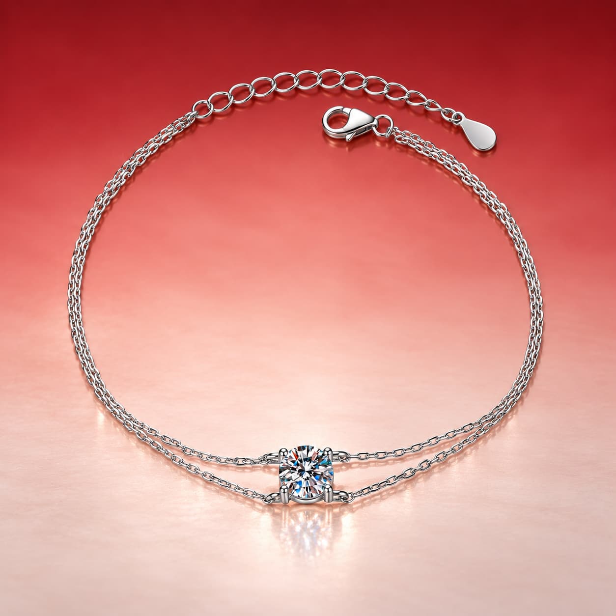 Double-Chain Solitaire Bracelet — 925 Sterling Silver — image 4