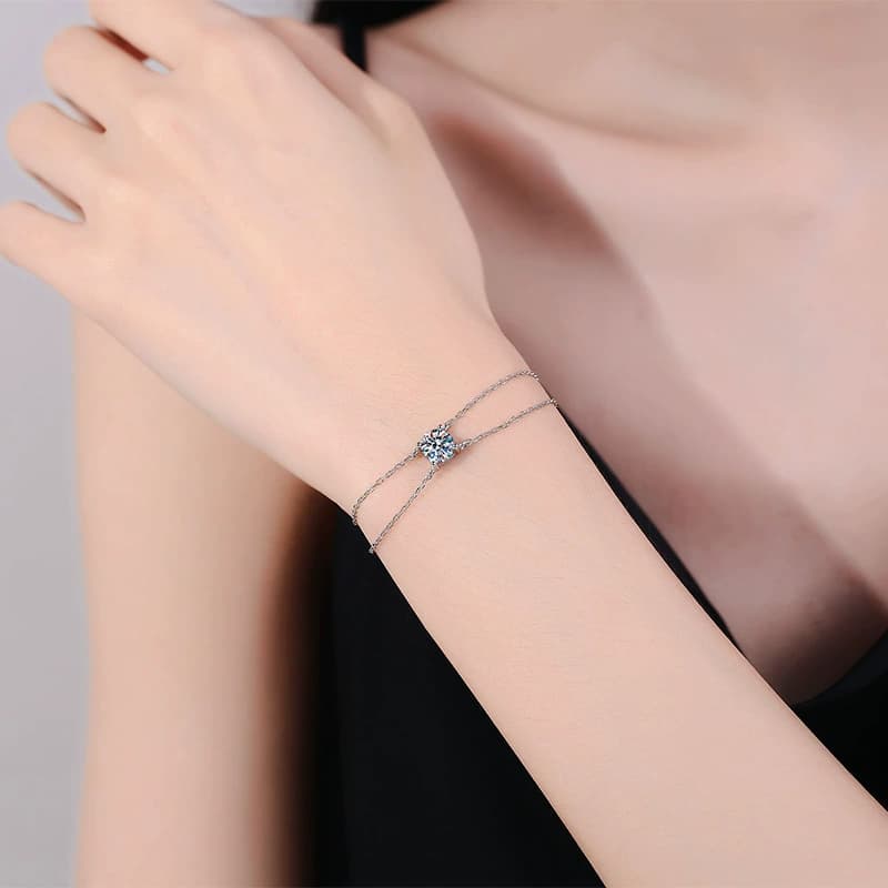 Double-Chain Solitaire Bracelet — 925 Sterling Silver — image 2