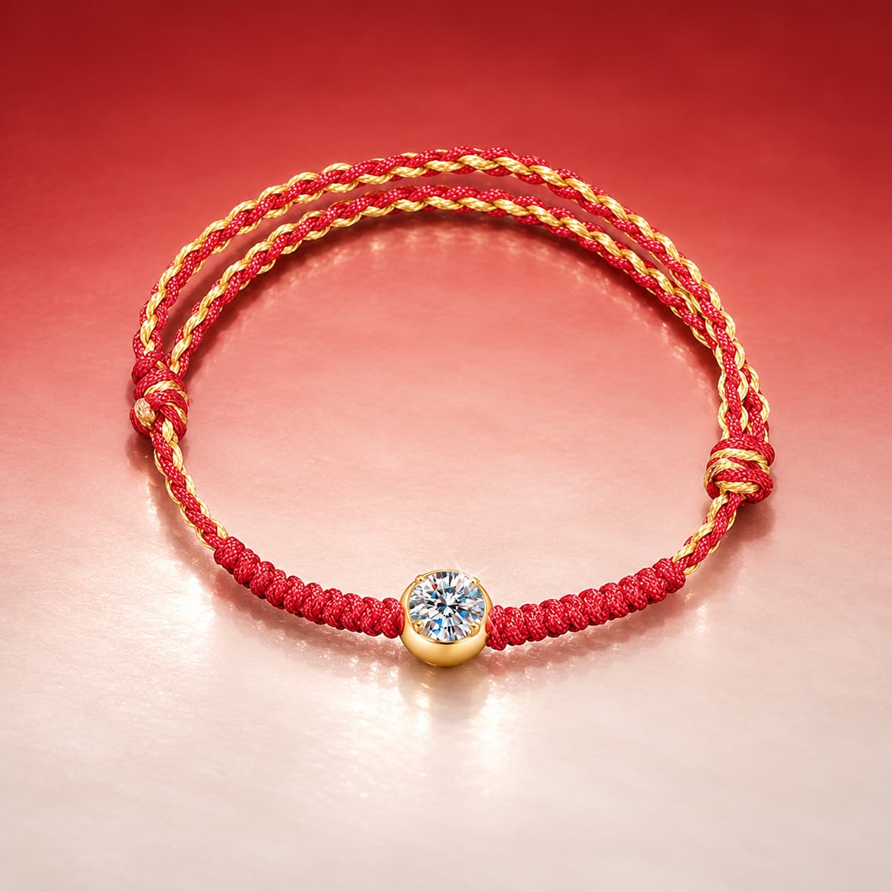 Luna Series · Red Cord Solitaire Bracelet — Sterling Silver — image 2