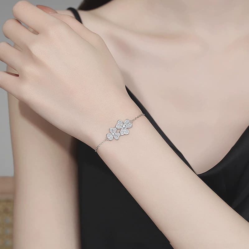 Luna Series · Three-Flower Bracelet — Sterling Silver — image 2
