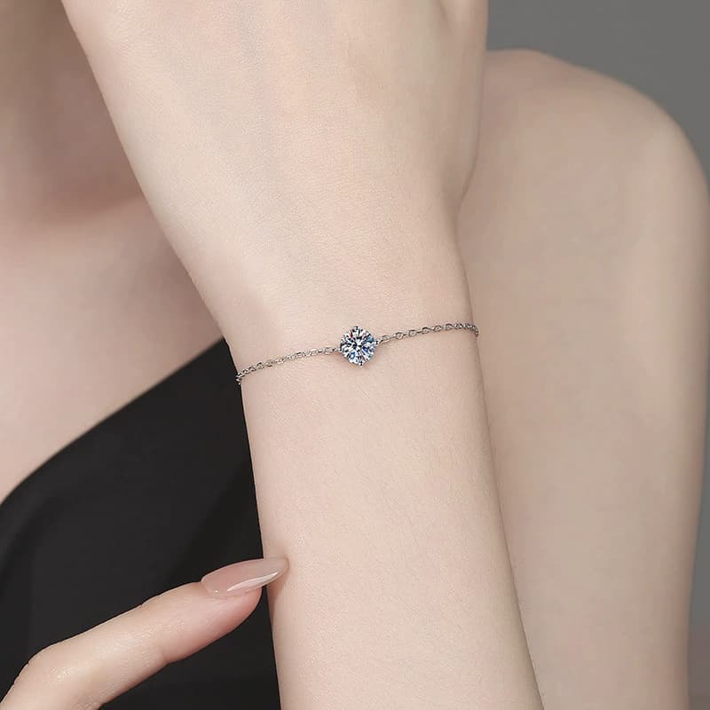 Luna Series · Four-Prong Solitaire Bracelet — Sterling Silver — image 2