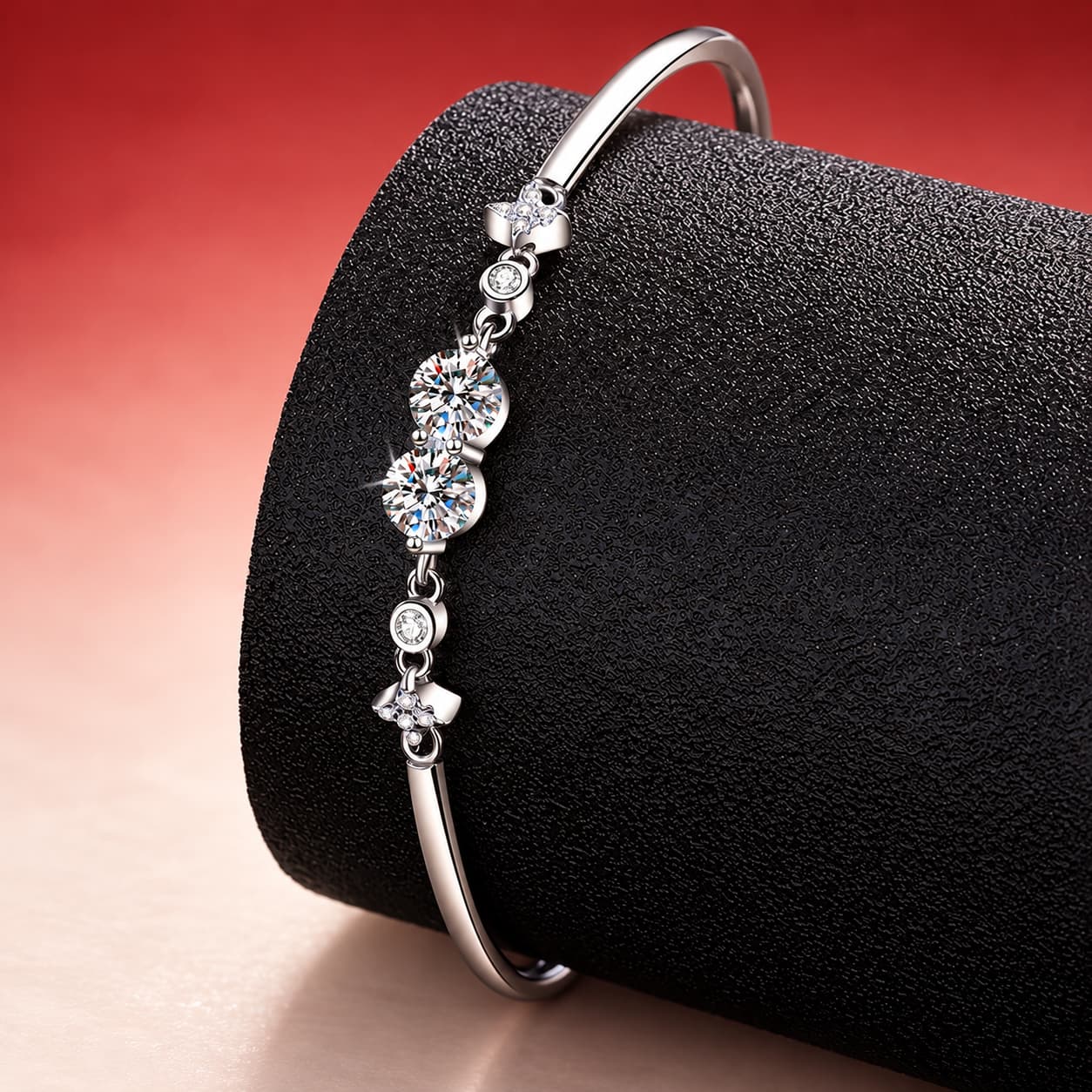Luna Series · Twin-Star Bangle Bracelet — Sterling Silver — image 3