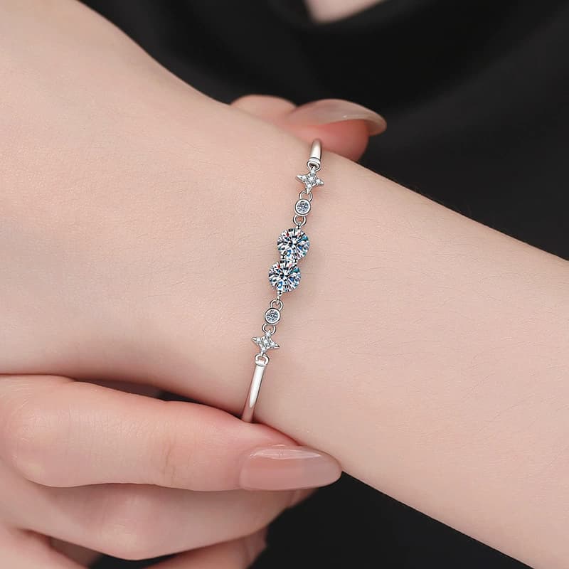 Luna Series · Twin-Star Bangle Bracelet — Sterling Silver — image 2