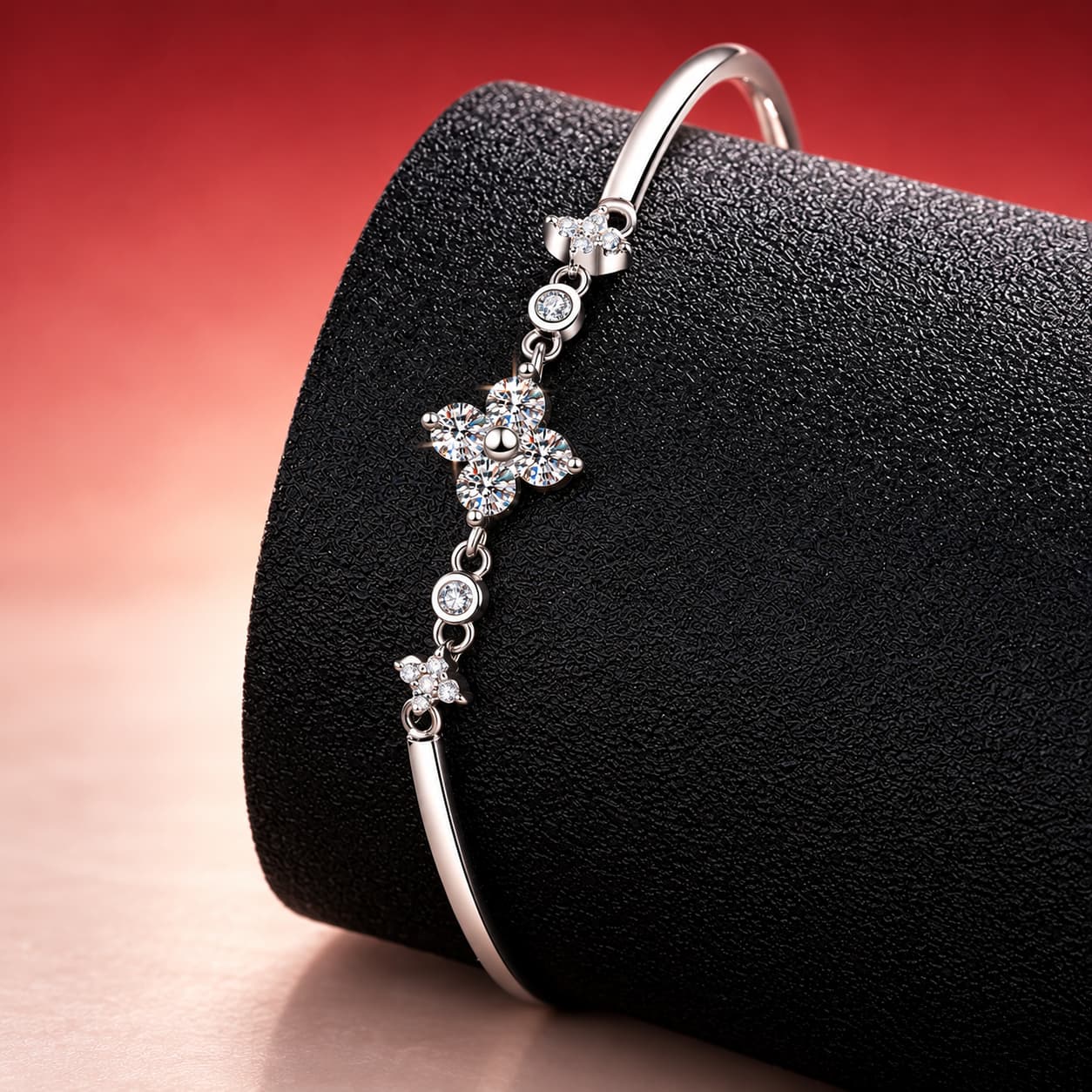 Luna Series · Clover and Twin-Star Bangle — Sterling Silver — image 3