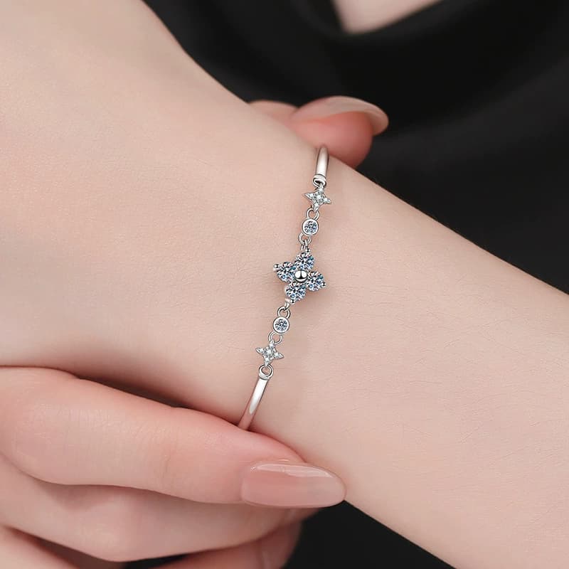 Luna Series · Clover and Twin-Star Bangle — Sterling Silver — image 2