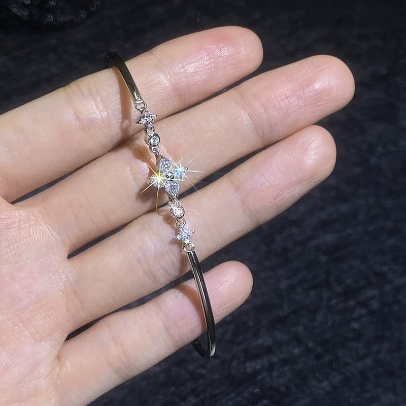 Luna Series · Clover and Twin-Star Bangle — Sterling Silver — image 4