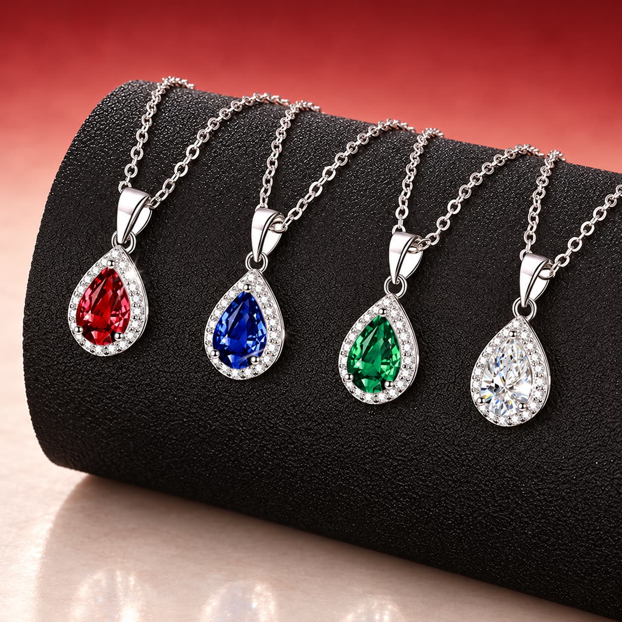 Colourstone · Teardrop Halo Pendant Necklace — Sterling Silver — image 1