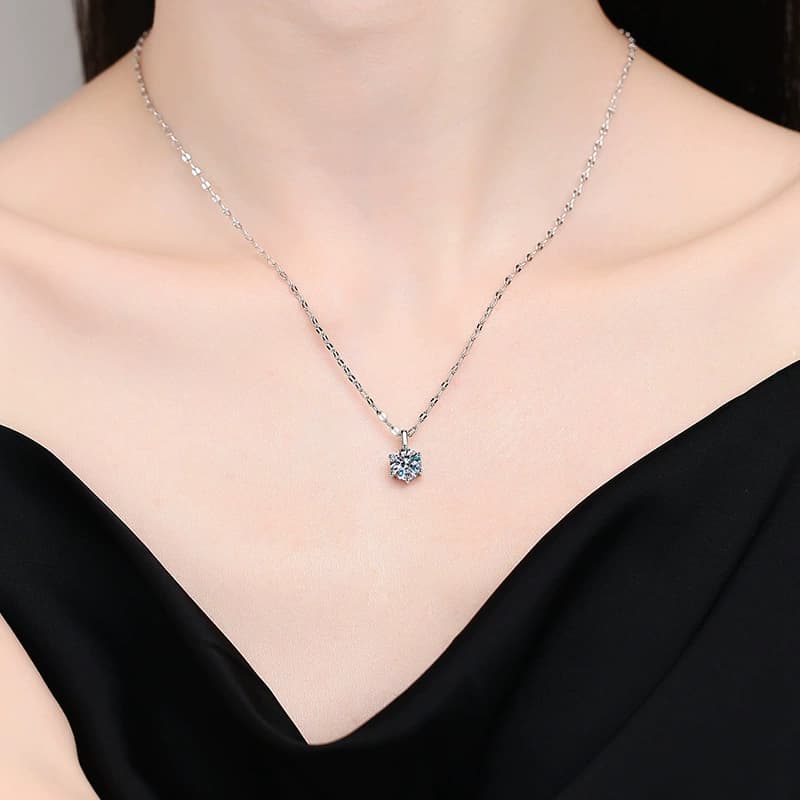 Luna Series · Six-Prong Solitaire Necklace — Sterling Silver — image 2