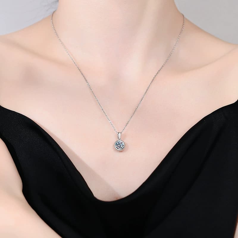 Luna Series · Round Halo Pendant Necklace — Sterling Silver — image 2