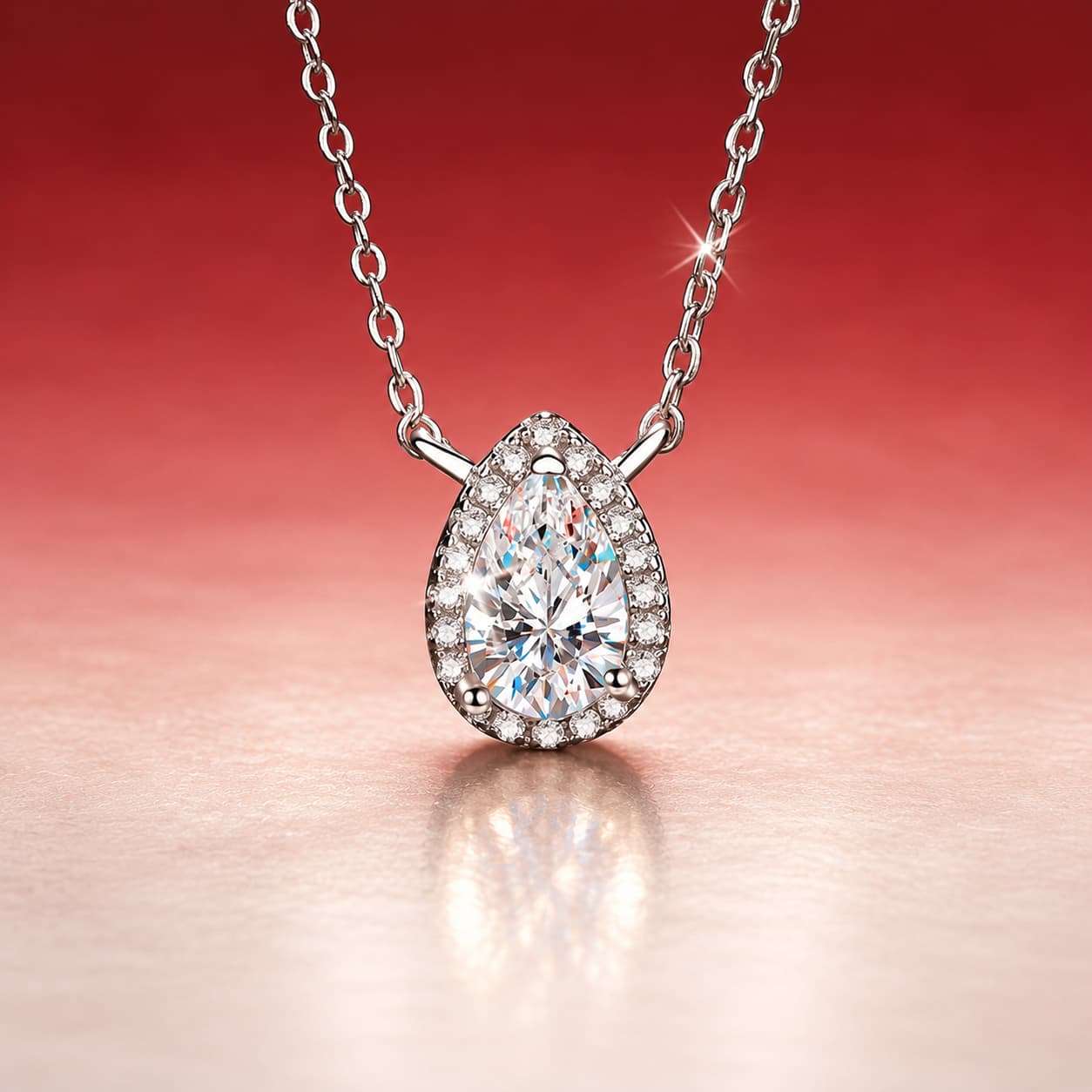 Luna Series · Teardrop Halo Necklace — Sterling Silver — image 3