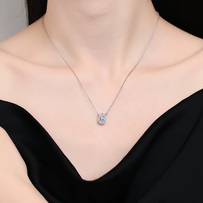 Luna Series · Teardrop Halo Necklace — Sterling Silver — image 2
