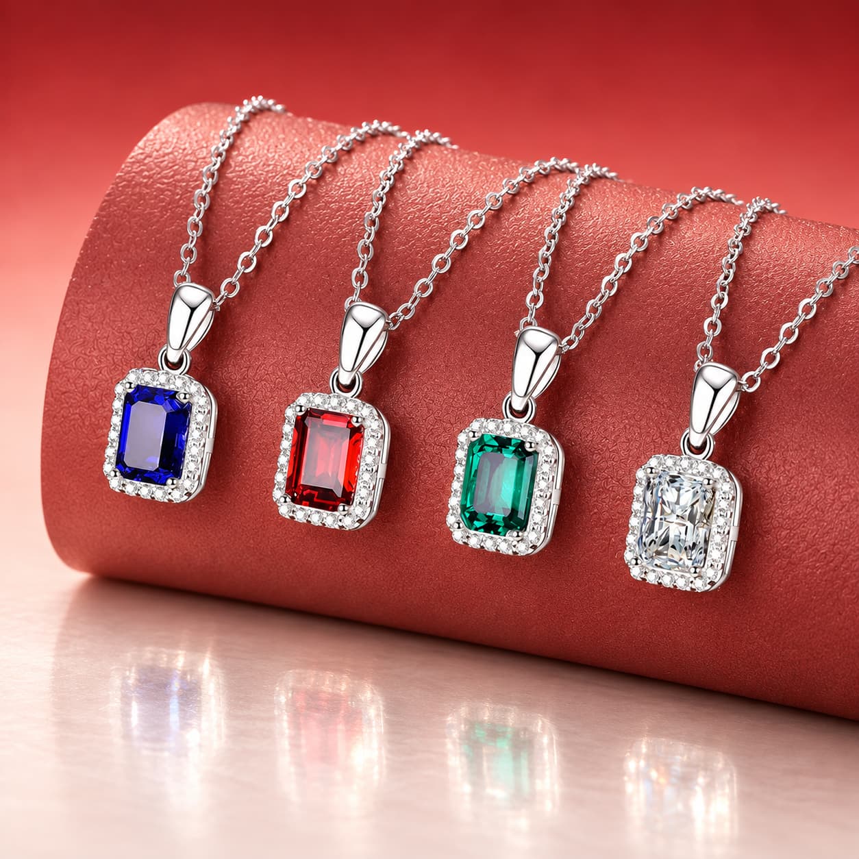 Colourstone · Emerald-Cut Halo Necklace — Sterling Silver — image 1