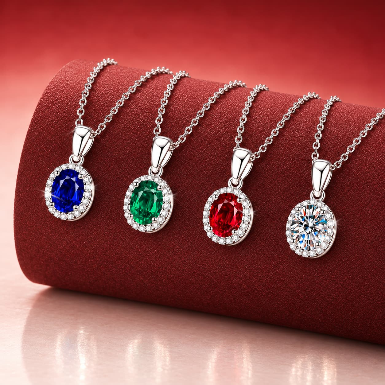 Colourstone · Oval Halo Pendant Necklace — Sterling Silver — image 1