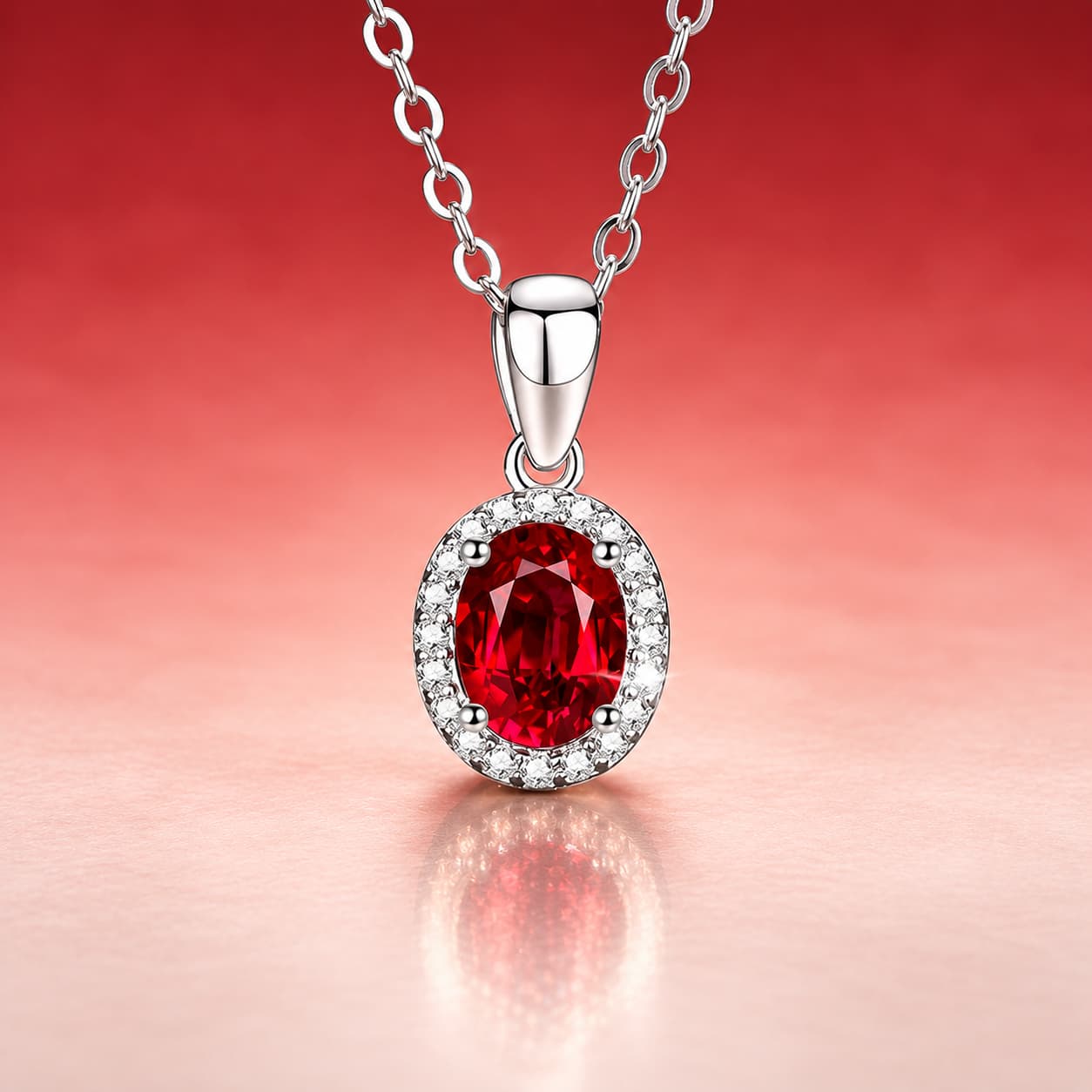Colourstone · Oval Halo Pendant Necklace — Sterling Silver — image 3