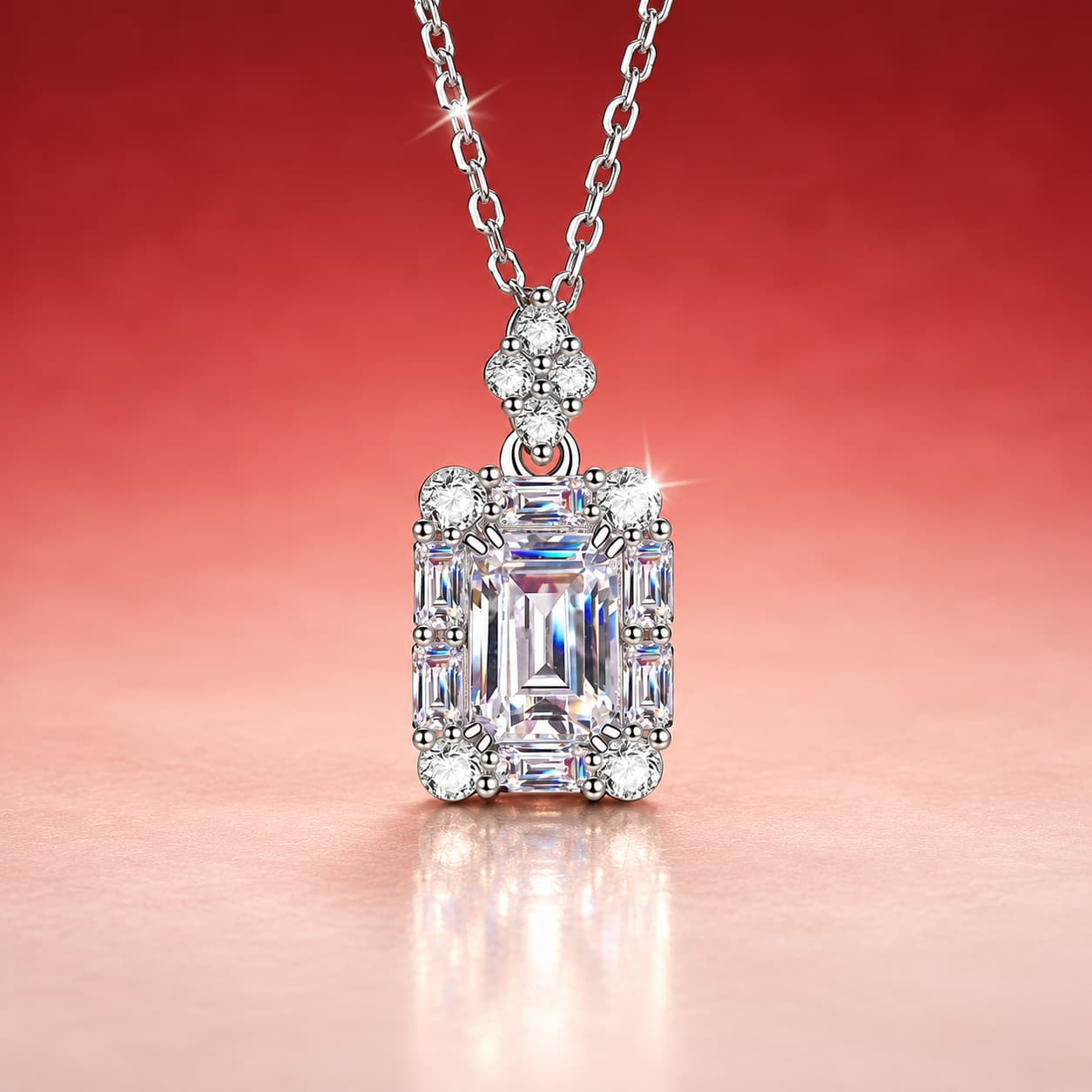 Luna Series · Emerald and Radiant-Cut Necklace — Sterling Silver — image 1