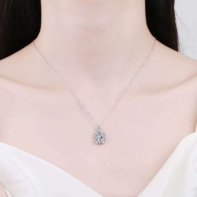 Luna Series · Emerald and Radiant-Cut Necklace — Sterling Silver — image 2